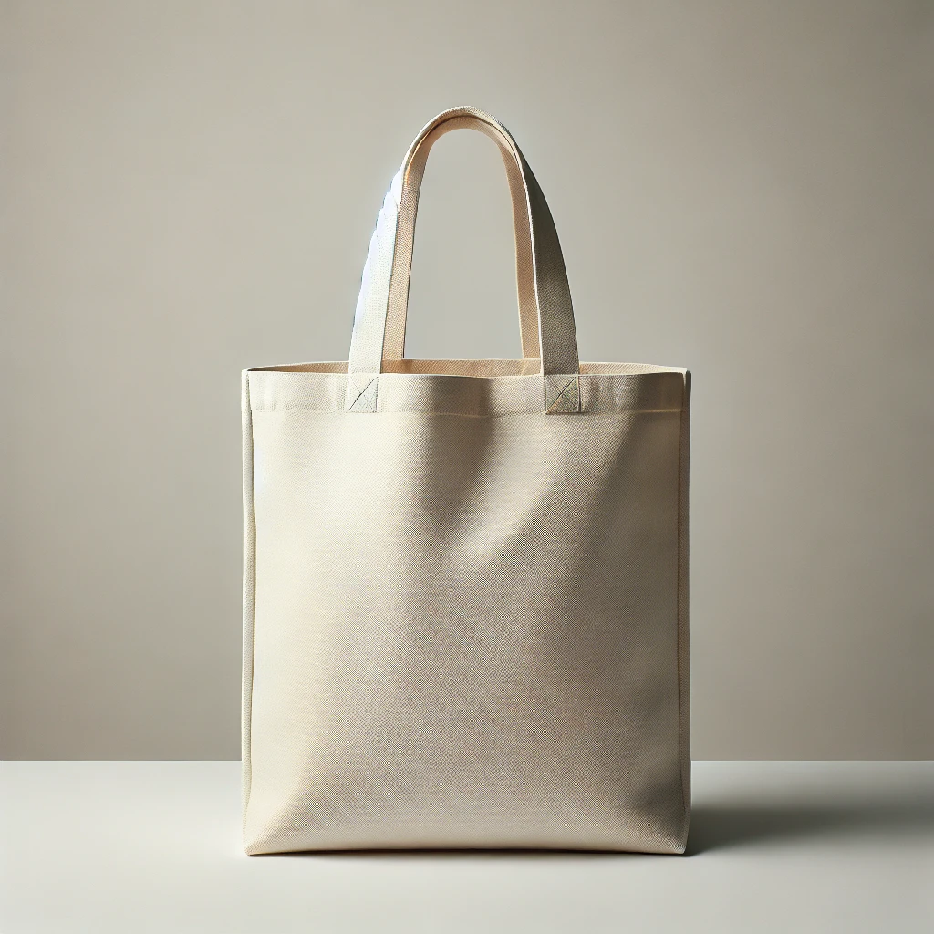 Stylish and sustainable organic cotton tote bag in natural off-white color, with sturdy handles, designed for everyday use.