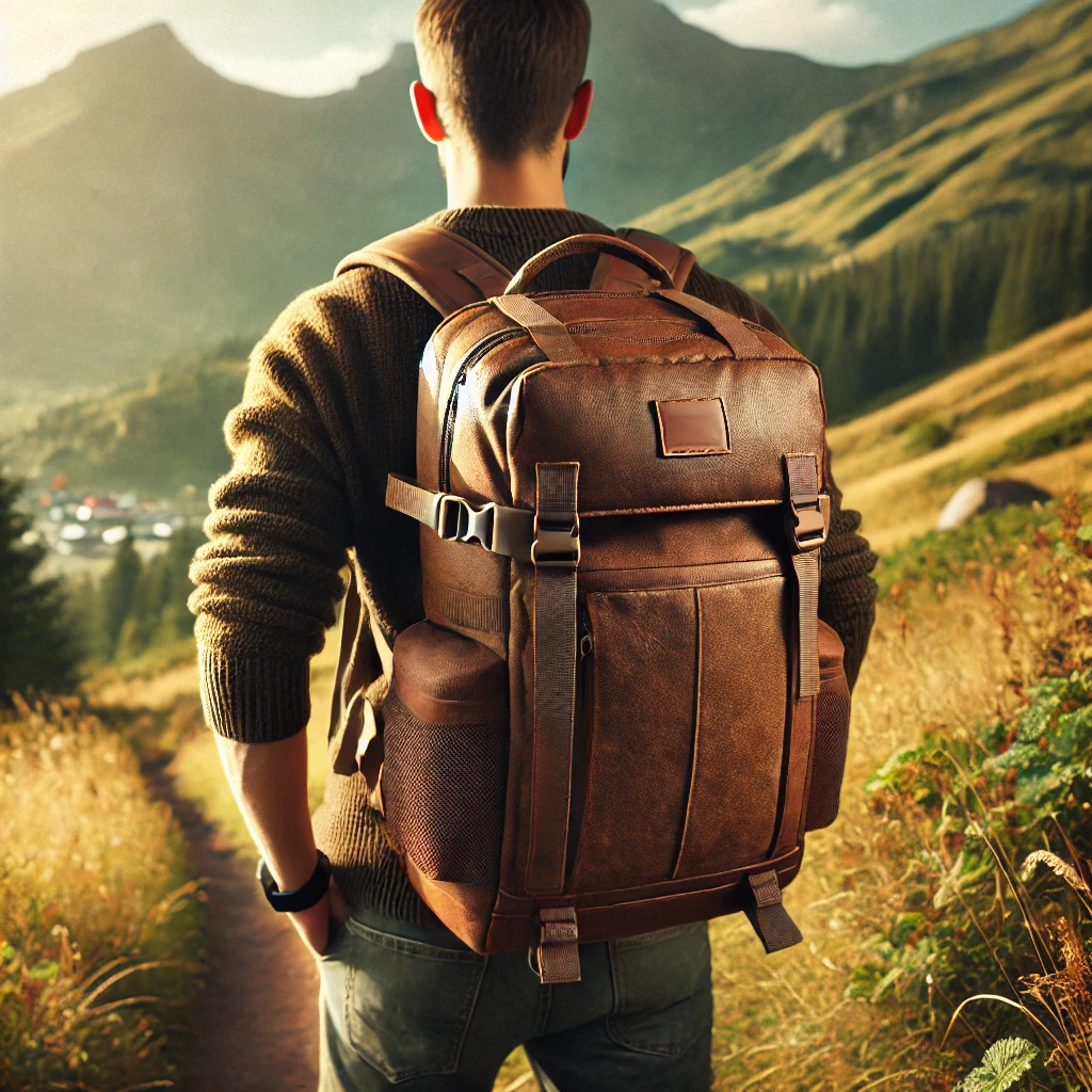 Trail-Ready Brown Eco-Friendly Hiking Backpack in Action