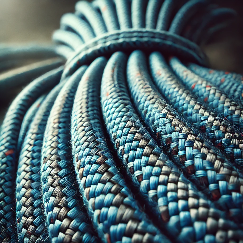 A high-quality close-up image focusing on the texture and weave of a high-performance climbing rope.