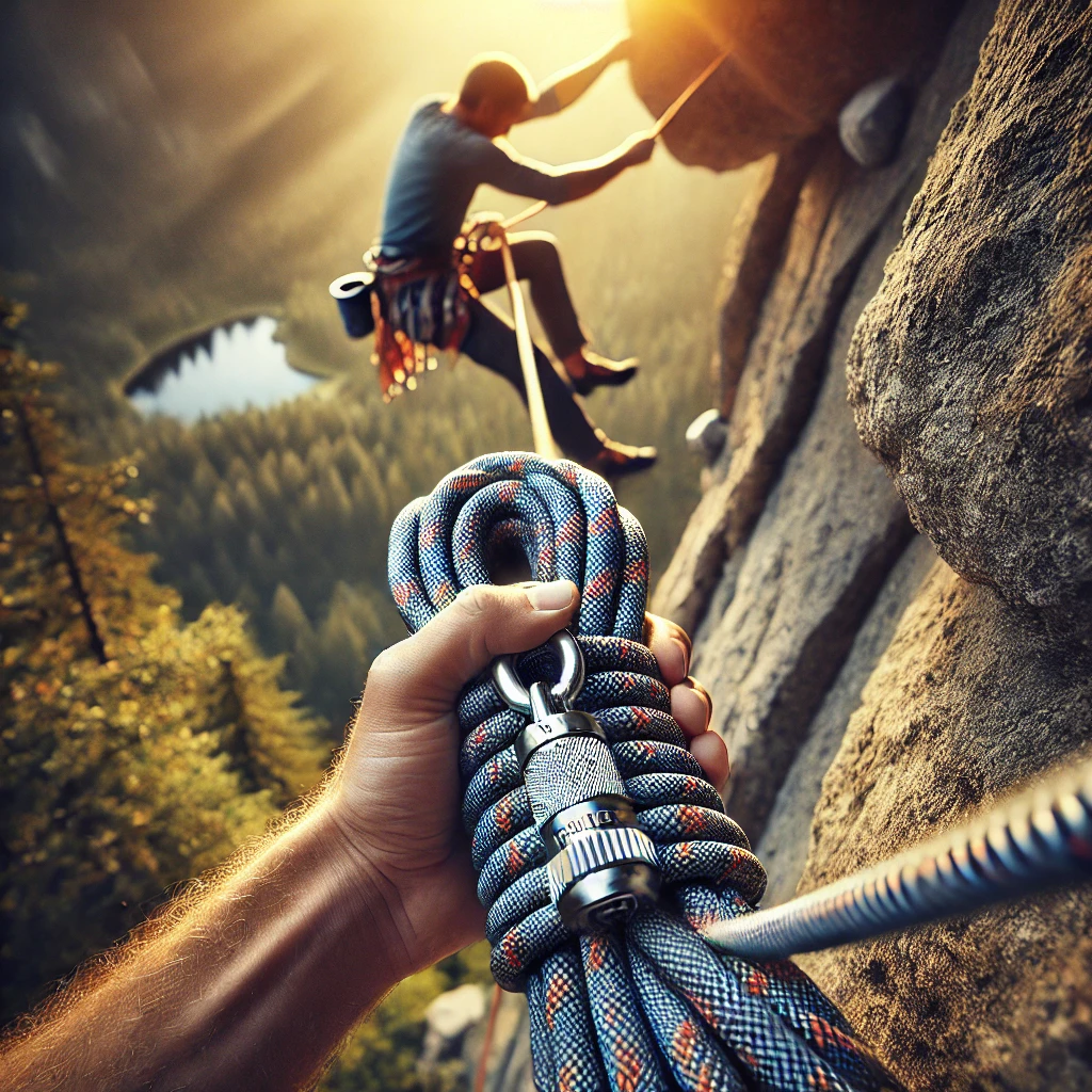 A high-quality image demonstrating the safety of a high-performance climbing rope.