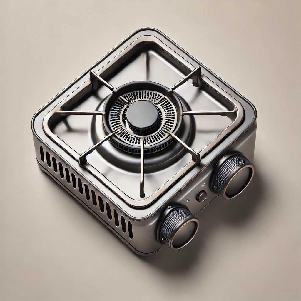 top-down view image of a compact camping stove.